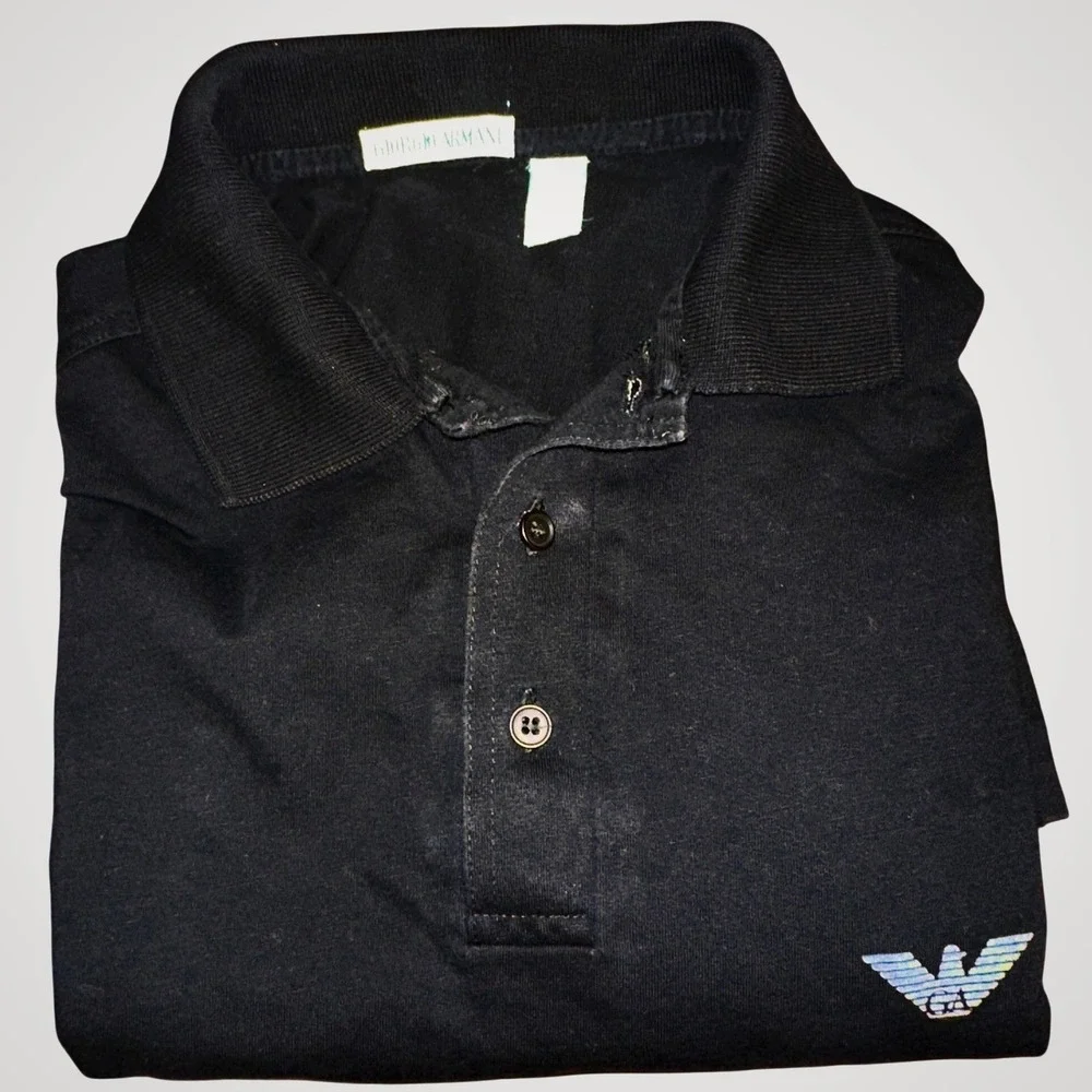 Vintage Y2K Giorgio Armani Mens Black Short Sleeve Polo Shirt Eagle Logo Size S